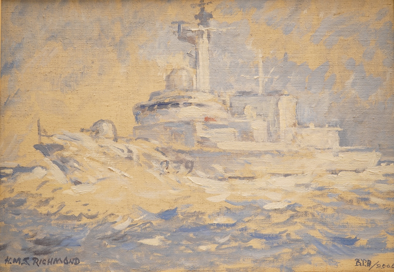 Bernard Philip Batchelor (1924-2012), ‘H.M.S. Richmond’, 2000, monogrammed and dated lower right, titled lower left, 25cm x 35.5cm